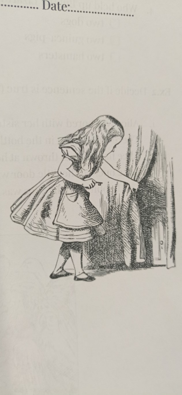 ilustracja z karty pracy, dziewczynka odsłaniająca kurtynę