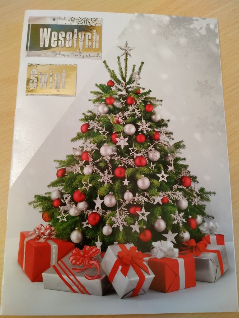 Karta świąteczna z życzeniami wykonana dla Mieszkńców i PRacowników DPS w Kleszczowie 