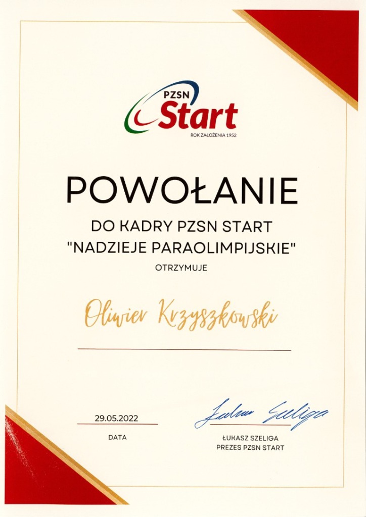 Dyplom powołana do reprezentacji polski