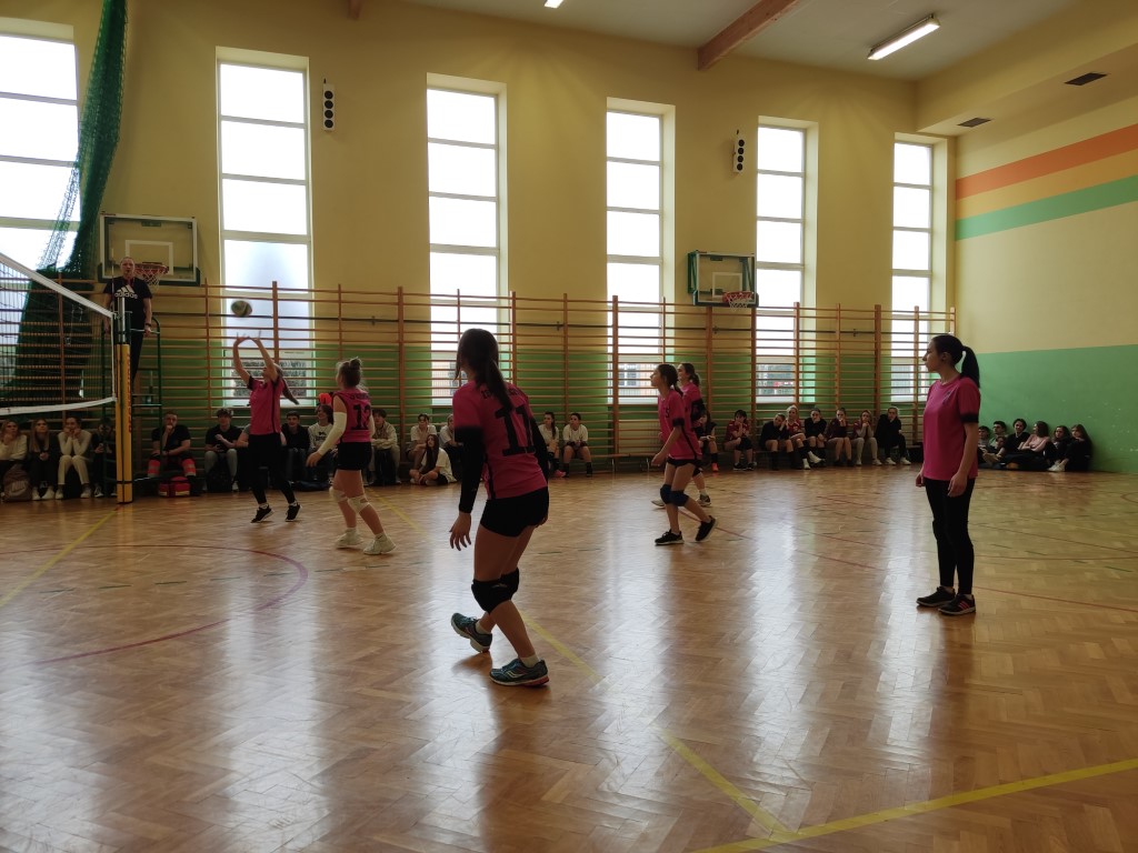  uczniowie grają w piłkę siatkową 