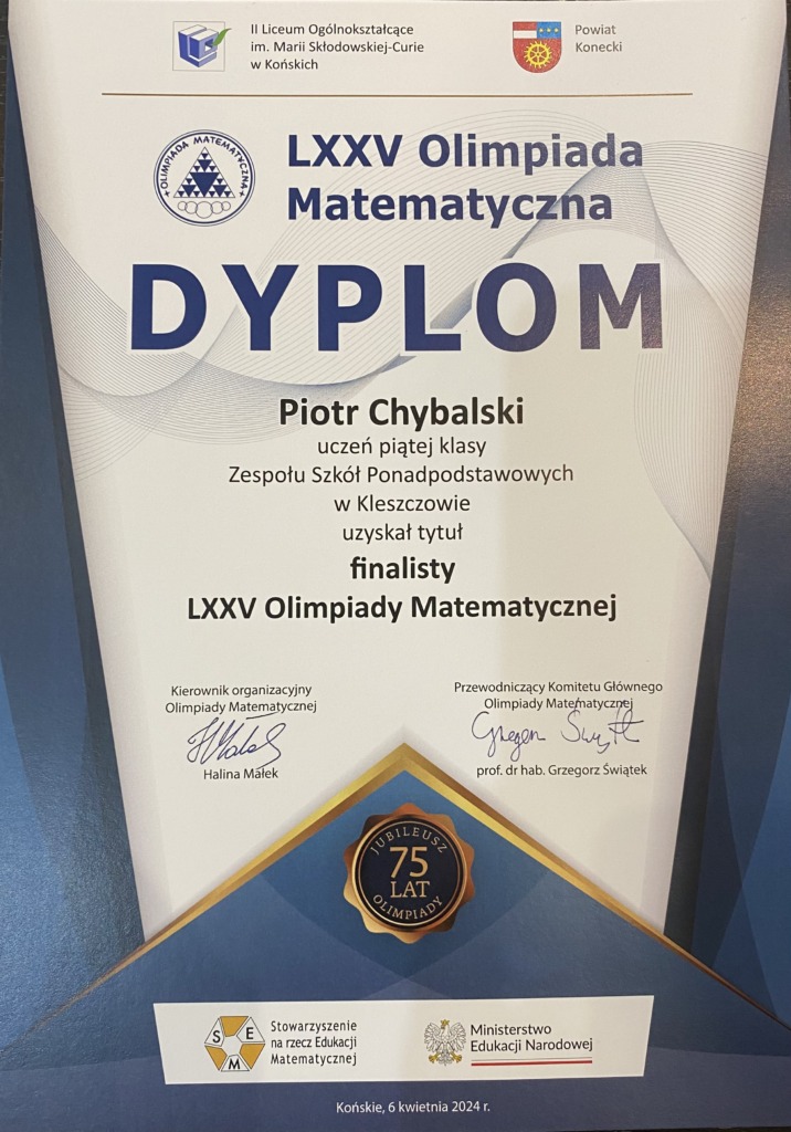 dyplom Piotra Chybalskiego